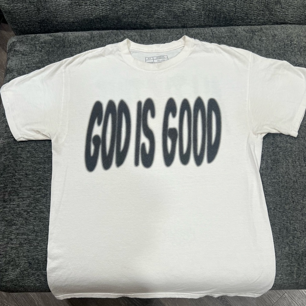 White Graphic Tee with 'God is Good' Print